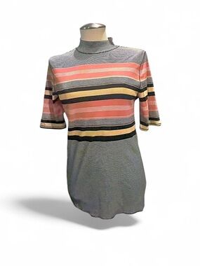 No Boundaries Striped Mock Neck Short Sleeve Top in Pink, Yellow, Black, Gray